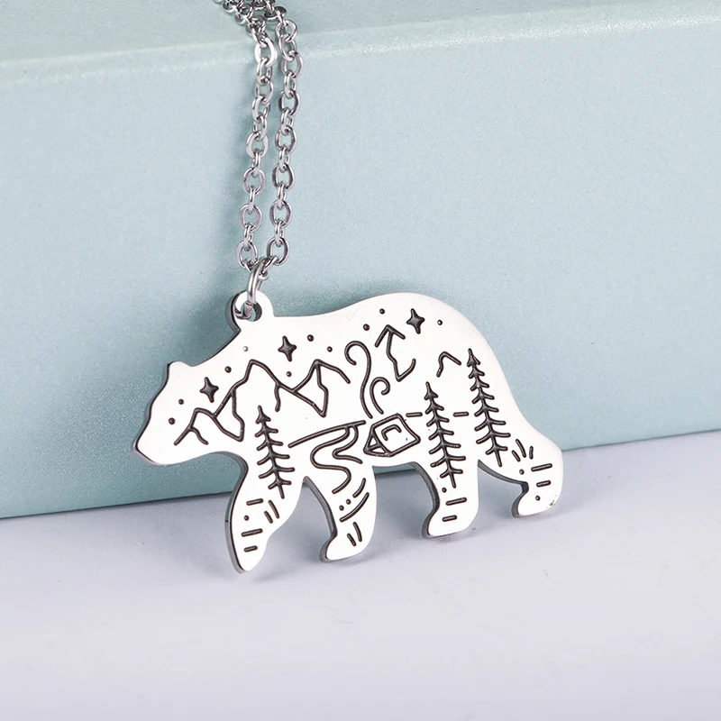 COOLTIME Bear Animal Pendant Necklace Stainless Steel Jewelry Fashion Necklaces for Women Statement Birthday Anniversary Gift