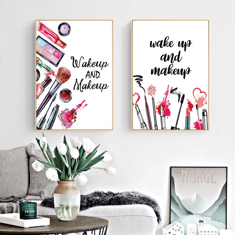 Makeup Modern Wall Art Canvas Painting Print Wakeup and Makeup Poster Cosmetic Art Picture Wall Beauty Room Decor