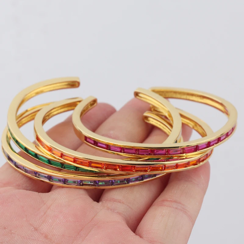 New Arrival Luxury Stackable Statement Gold Bangle for Women Wedding Cubic Zircon Crystal CZ Gold Plated Bracelets Gifts