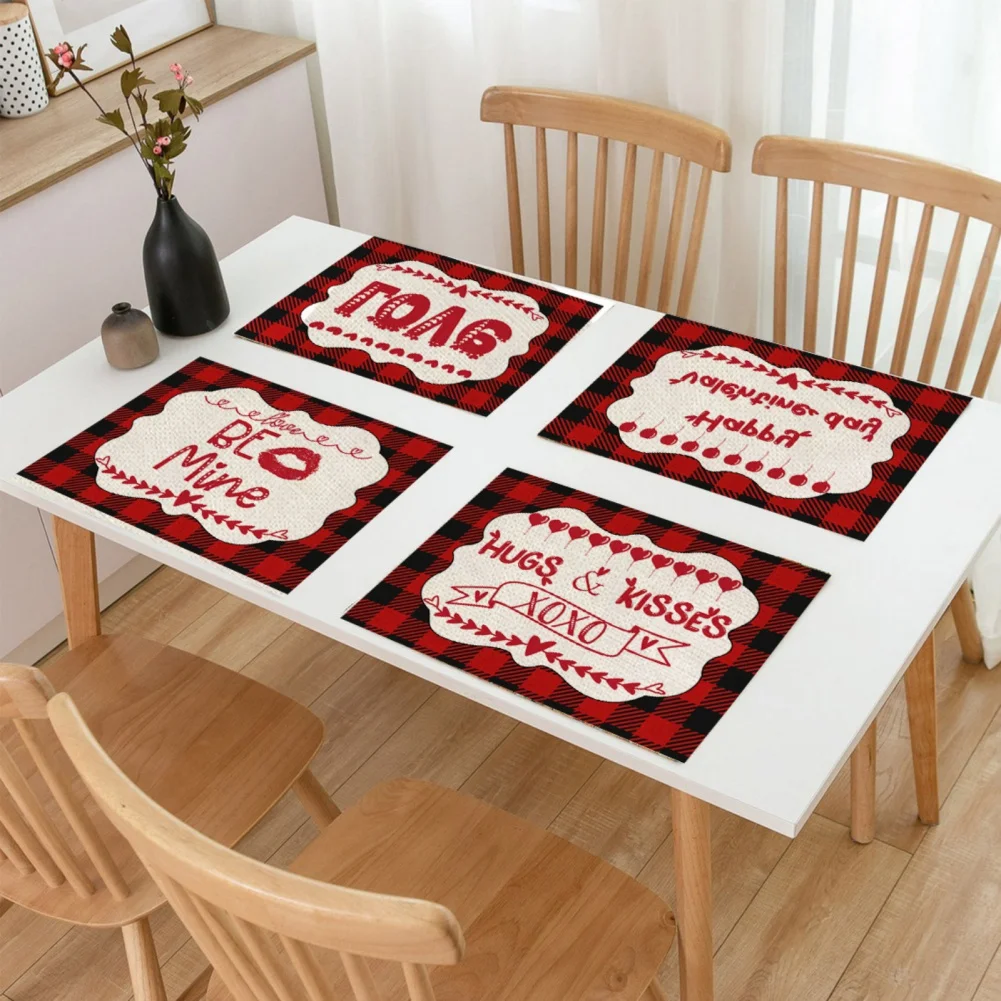 2022 Valentines Day Placemat Insulation Coaster Pads Table Bowl Mats Home Decoration Heat Resistant Placemat For Dining Table