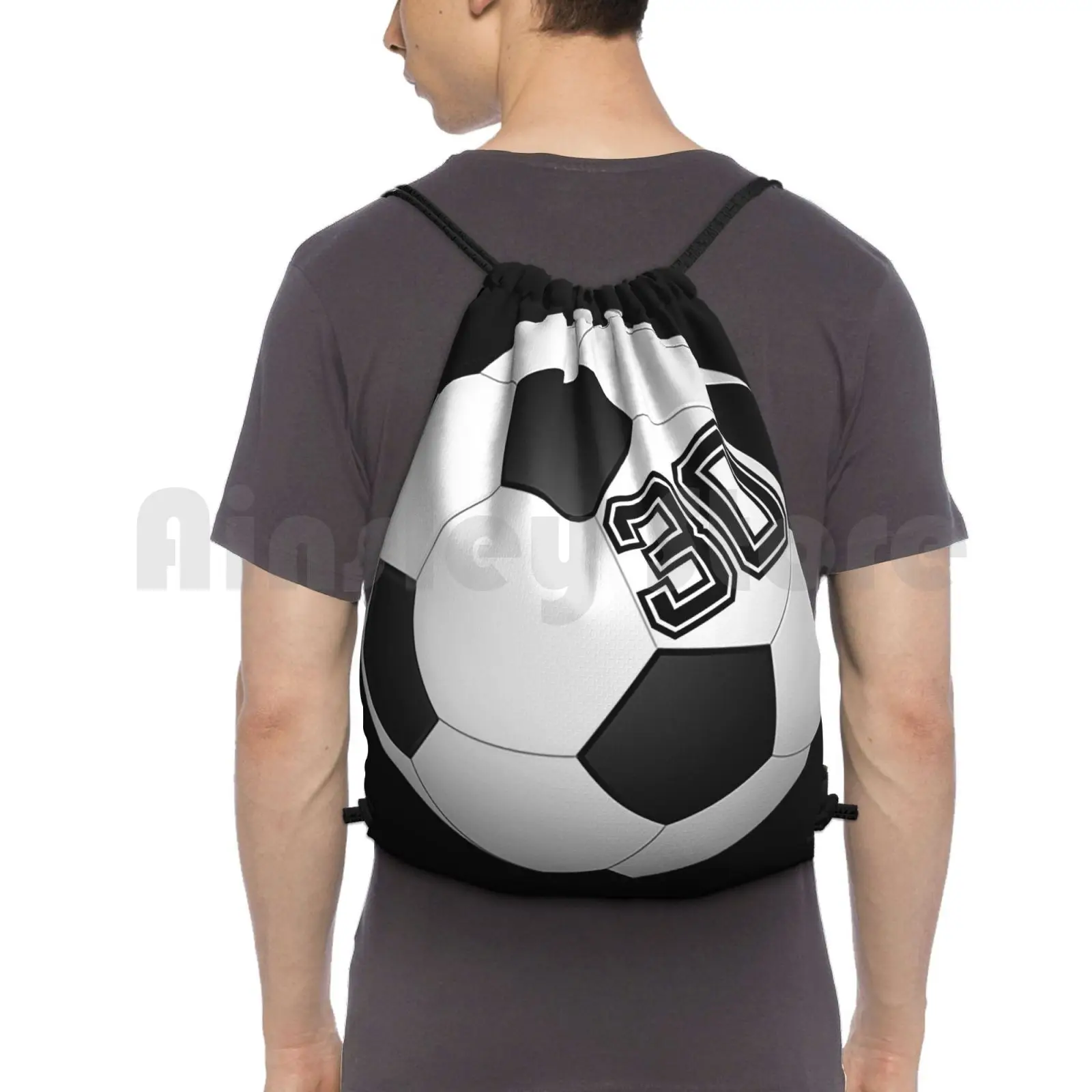 Football Soccer Player Jersey No 30 Back Number #30 Ball Sport Sticker Gift Backpack Drawstring Bags Gym Bag Waterproof