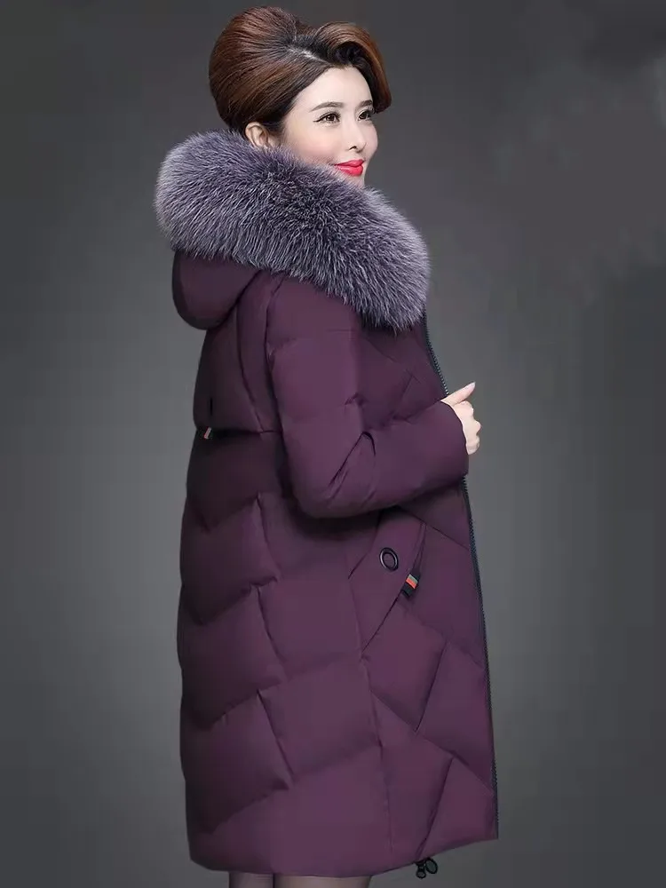 Fdfklak XL-5XL Unten Baumwolle Kleidung Jacke Große Pelz Kragen Einfarbig Große Größe Lose Winter Mantel Mit Kapuze Manteau Femme Hiver