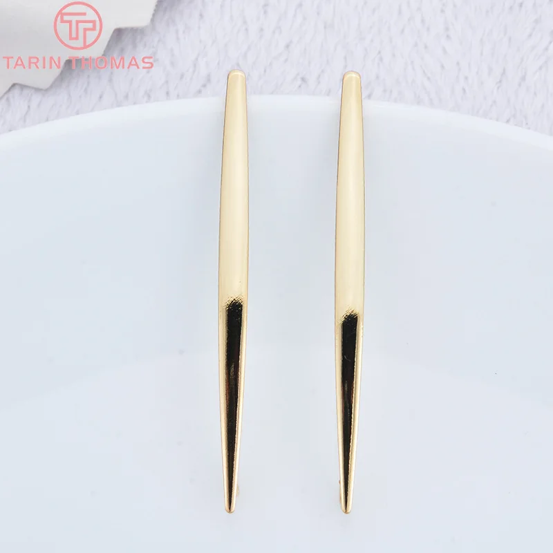 (1949)6PCS 52x3.5MM 24K Gold Color Plated Brass Long Line Smooth Stud Earrings High Quality DIY Jewelry Making Findings