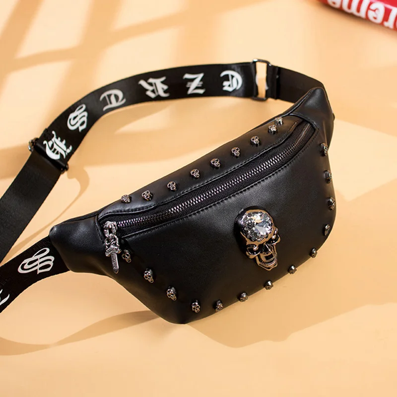 Men Punk Waist Bag Belt Bag Fashion Skull Pattern Fanny Pack Hip Packs Multifunction Outdoor Male Waist Pack Crossbody Bags