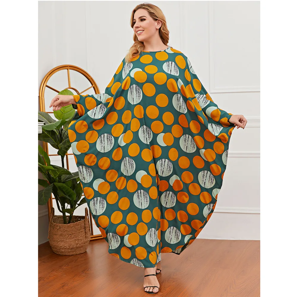 

Women Polak Dot Loose Maxi Dress Batwing Sleeve Kaftan Dubai Abaya Turkey Muslim Islamic Clothing Arabic Robe African Dashiki