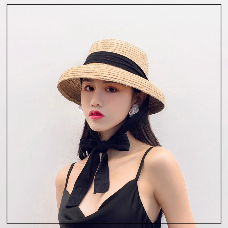 

Natural Raffia Straw Fedoras Foldable Short Brim Summer Hat Chapeu Feminino Derby Hat Black White Ribbon Panama Hat Elegant Lady