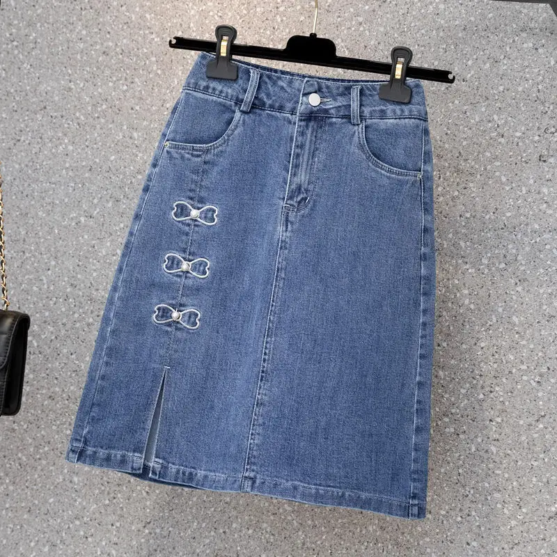  Denim Skirt 2021 Korean Style Women's Summer Streetwear Casual  All Match Pocket High Waist A-line Jeans Skirt