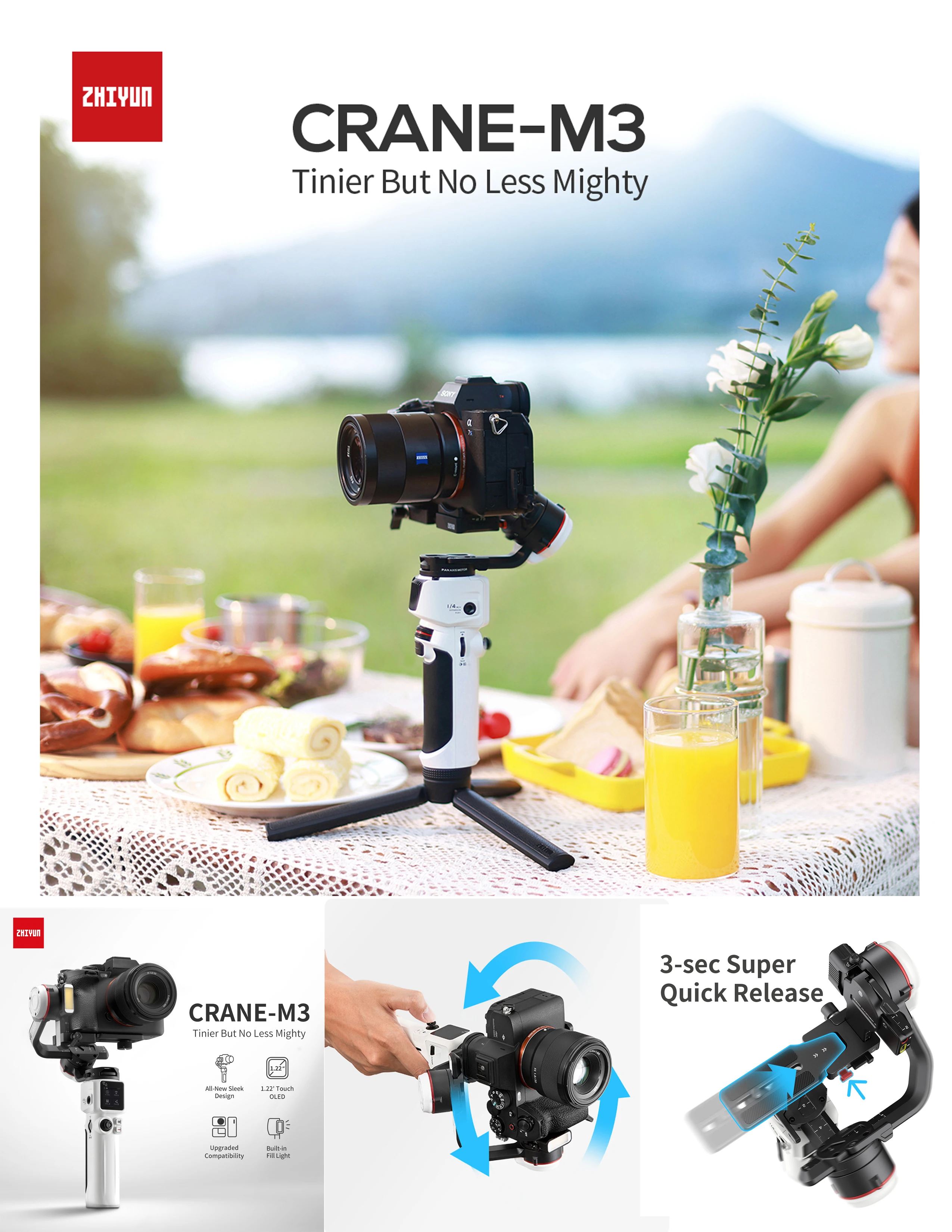 Imagem -02 - Zhiyun Crane m3 s Crane m3 Crane m3 3-axis Handheld Cardan Estabilizador para Dslr Mirrorless Câmeras Gopro Smartphone Iphone Samsung