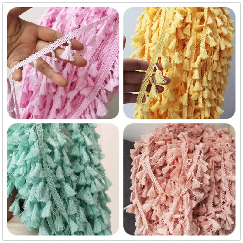 Polyester Cotton Fringe 5/10Yards 4.0cm Lace Tassel Trimming Colorful Ribbon Garment Sewing Accessory Curtain Decorative