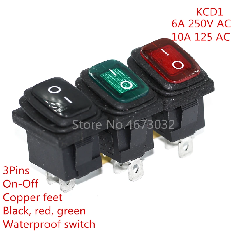1pcs kcd1-101 3 pins mini on off seal waterproof rocker switch in red lighting 6a250v Ship type switch 2 pin