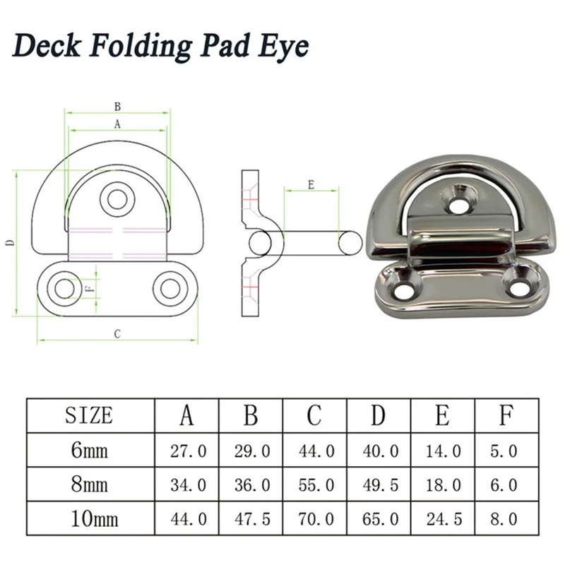 New D Ring 316 Stainless Steel Polished Welded 6mm/8mm/10mm Width Kayak Boat Accessories Marine Inflatable Boat