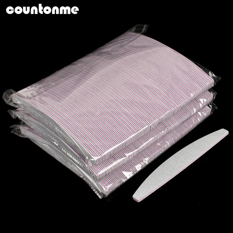 100pcs Grey Professional Nail Files Sanding Block nail buffer 100/180  Curved Boat File Manicure Tools lima a ongle Wholesale