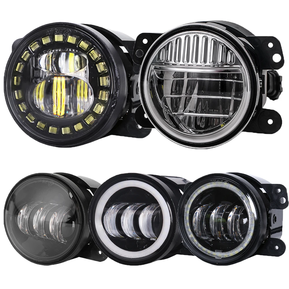 

4inch Led Fog Lights With Halo Angle Eyes DRL Driving Off Road Lamp For Jeep Wrangler JK TJ LJ Hummer H1 H2 Dodge Chrysler Front