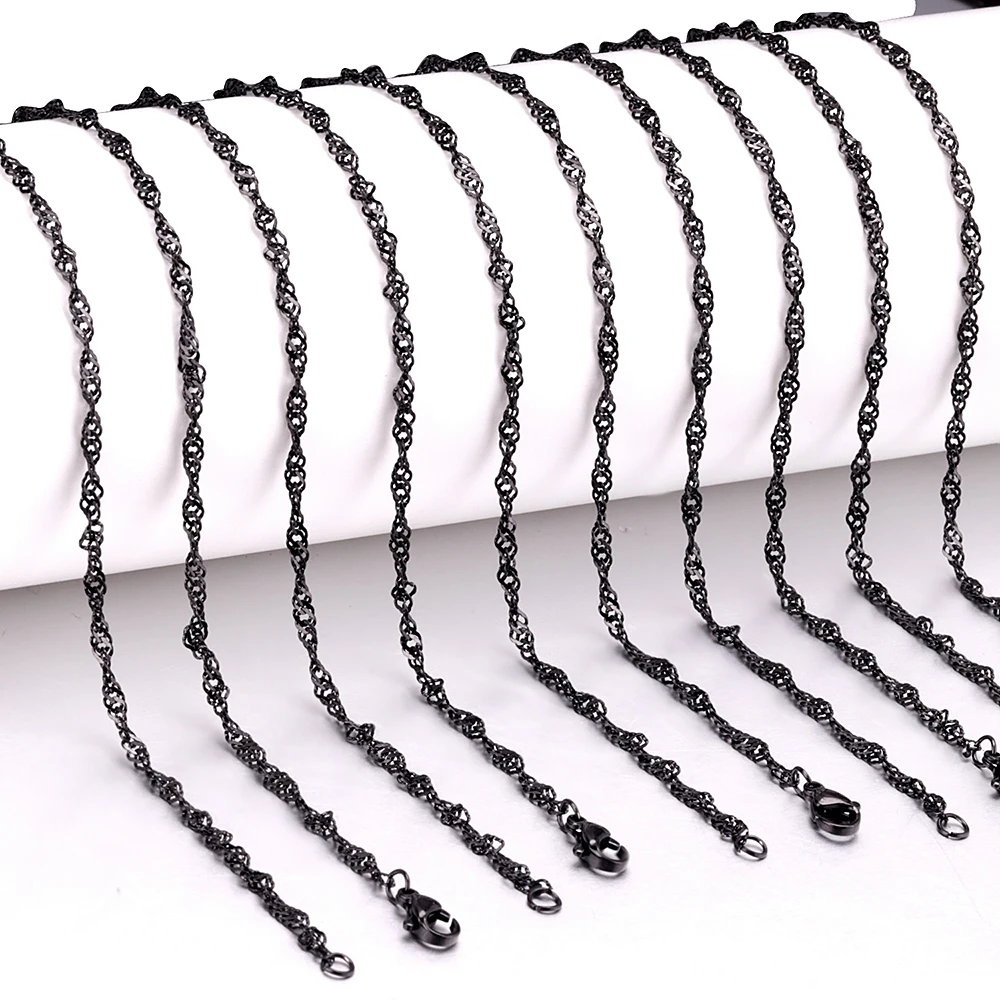 Wholesale 10pcs/lot Stainless Steel Water Wave Chains Lobster Clasp Necklace For DIY Jewelry Making Findings Accessory