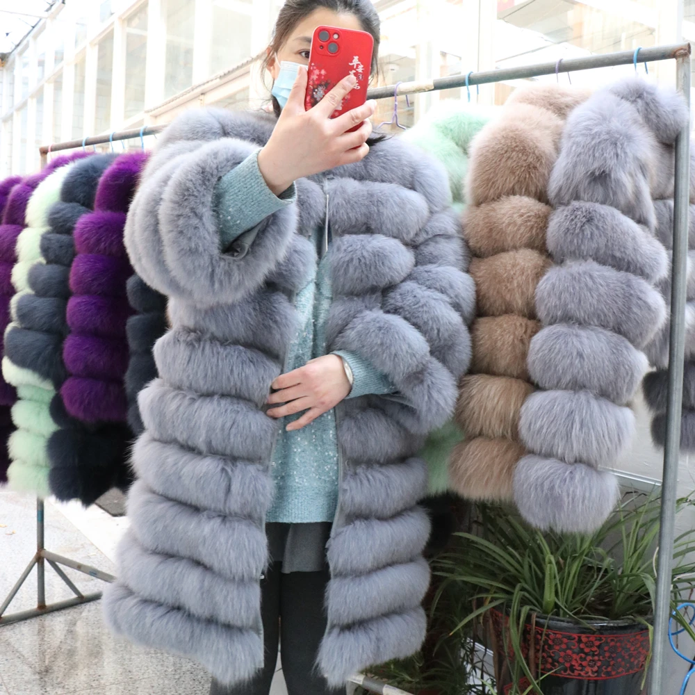 QUEENTINA Real Fox Fur Coat Winter Women\'s Long Sleeves Clothing Wholesale 2022 Fashion Female Natural Fur Jacket On Offer