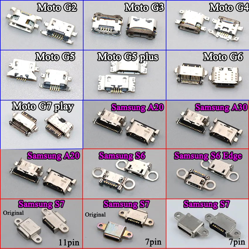 ChengHaoRan Micro USB jack charging port plug socket for moto G2 G3 G4 G5 PLUS G6 G7 PLAY For Samsung A20 A30 A50 S6 Edge S7 11P