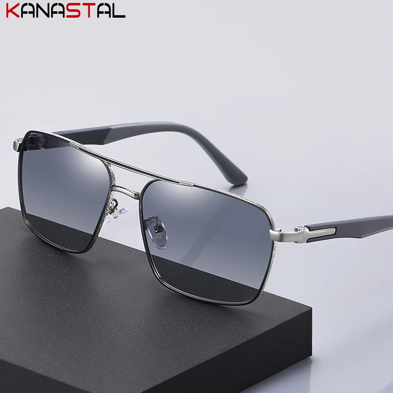 Men Polarized UV400 Sunglasses Metal Double Beam Bicolor Glare Polygon Frame Visor Outdoor Cycling Fishing Eyewear Women Casual