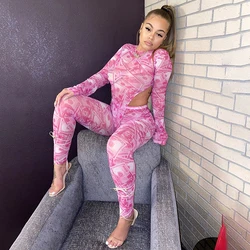 Mesh Print Night Club Long sleeve Bodysuit & Pants Party  Party Fashion outwear Summer 2020