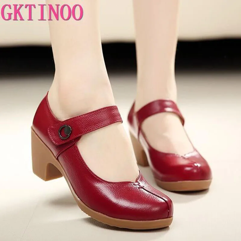 GKTINOO Spring Autumn Shoes Woman 2024 Genuine Leather Women Pumps Lady Leather Round Toe Platform Shallow Mouth Shoe Size 32-42