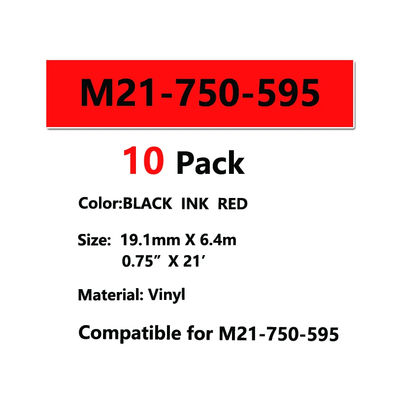 

10 pack M21-750-595 Vinyl film Label Tape Black on white width 19.1mm length 6.4m for bmp-21LAB for bmp-21PLUS bmp-21Label-Tape