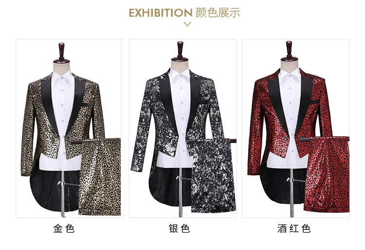 100%real mens leopard  tuxedo swallowtail jacket with pants performance jacket/party/stage performance/jacket &pants