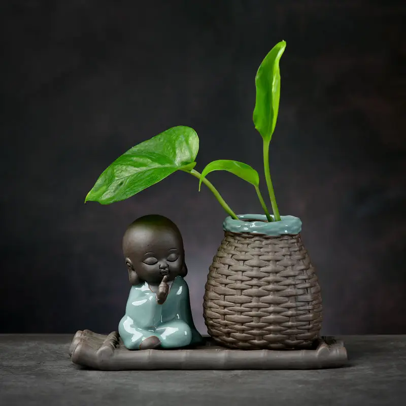 

Creative ceramic hydroponic flower pot green dill water cultivation vase succulent plant Zen home monk ornaments home decoration