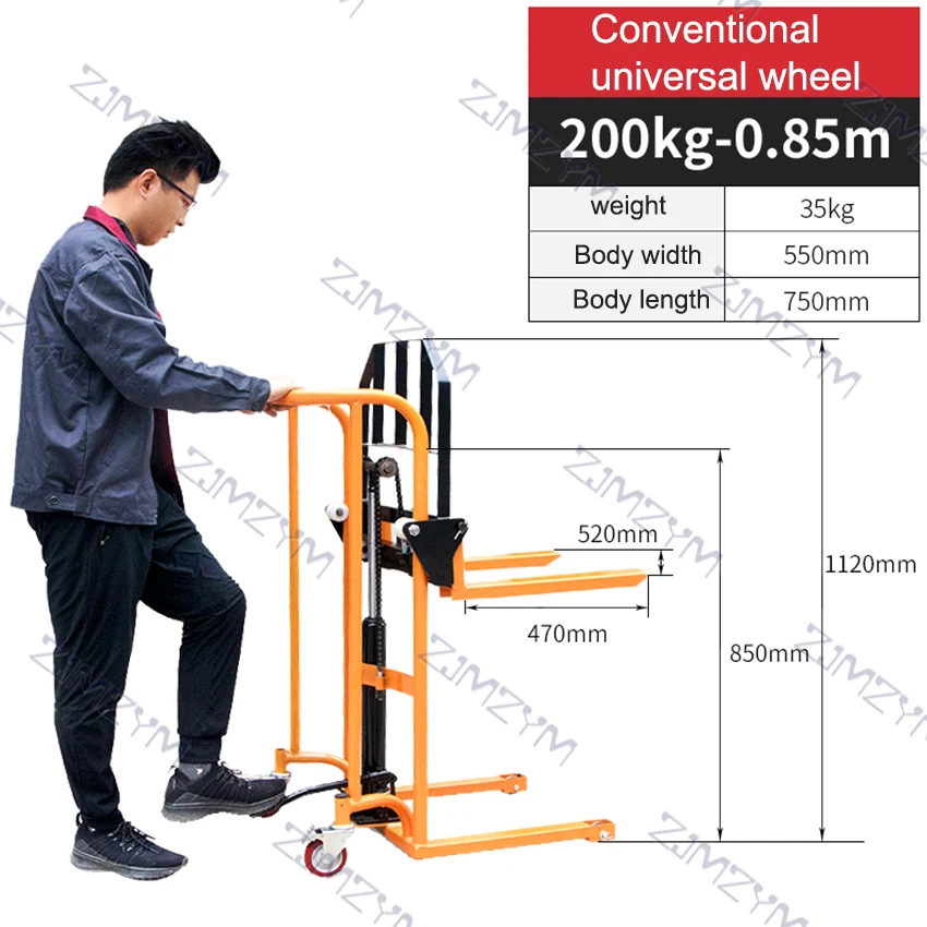 Carretilla elevadora Manual Universal de cuatro ruedas, elevador portátil, carretilla elevadora pequeña, carretilla elevadora de manejo de carga,
