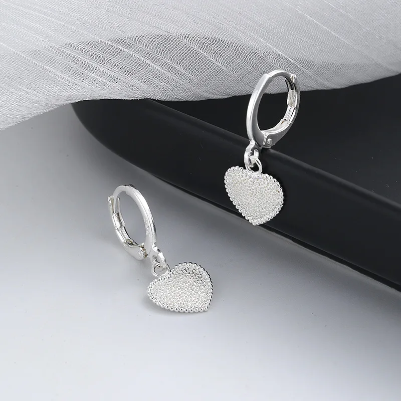 New Matte Not Smooth Hear Silver Color Dangle Earrings For Women Fashion Cool Hoops Jewelry Best Girls Friends Gifts