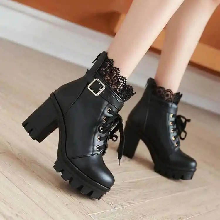 Winter New pattern High-heeled Coarse heel boots Frenulum Waterproof Thick bottom Large code white Women Boots