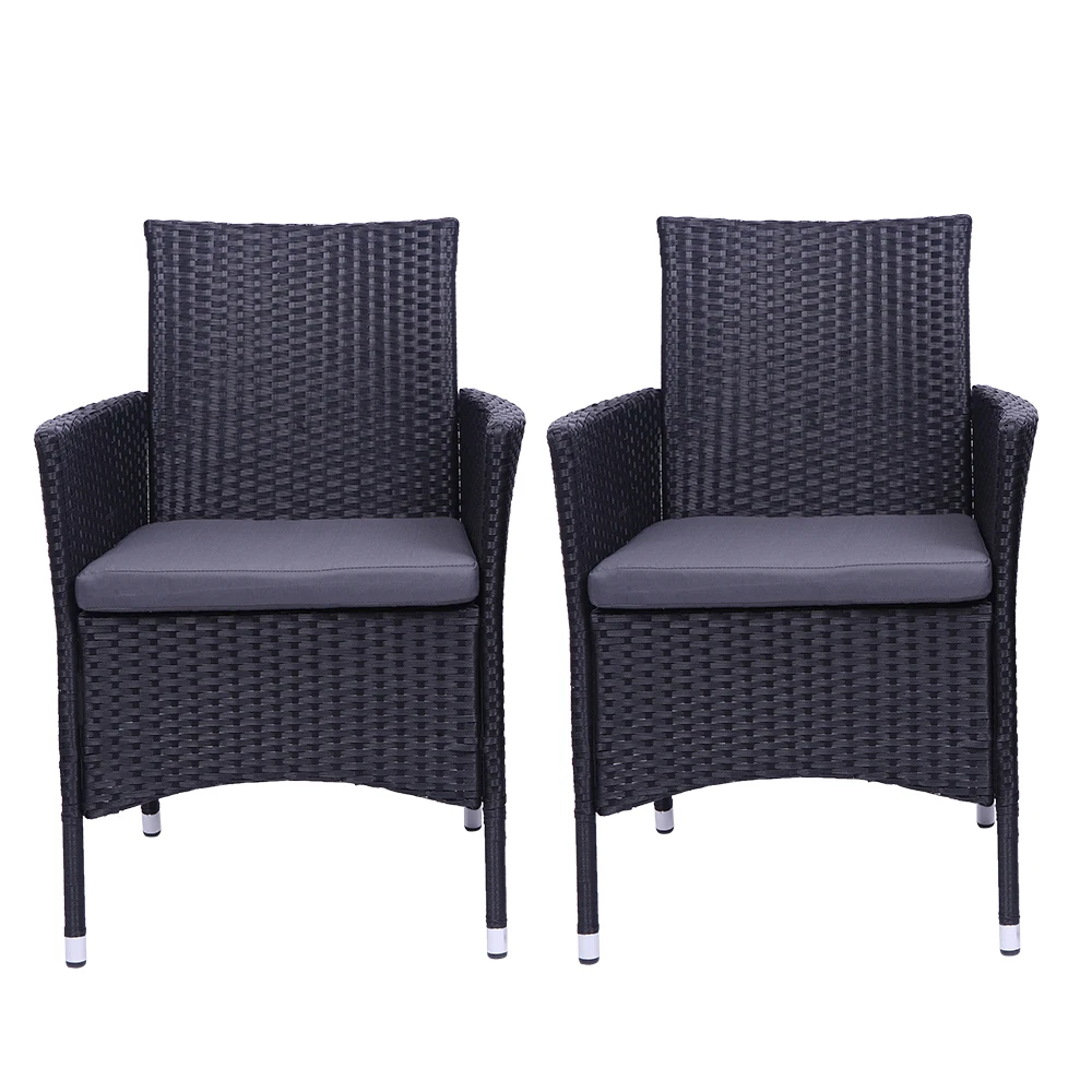 Patio Furniture Set Outdoor Garden Patio 2pcs Single Backrest Chairs Rattan Sofa Black Outdoor Furniture