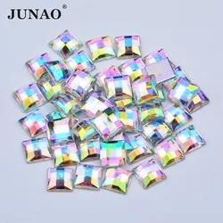 JUNAO 8 10 12 14 16 mm Crystal AB Square Rhinestones Diamond Glue on Flatback Crystals Strass for Clothes DIY Crafts