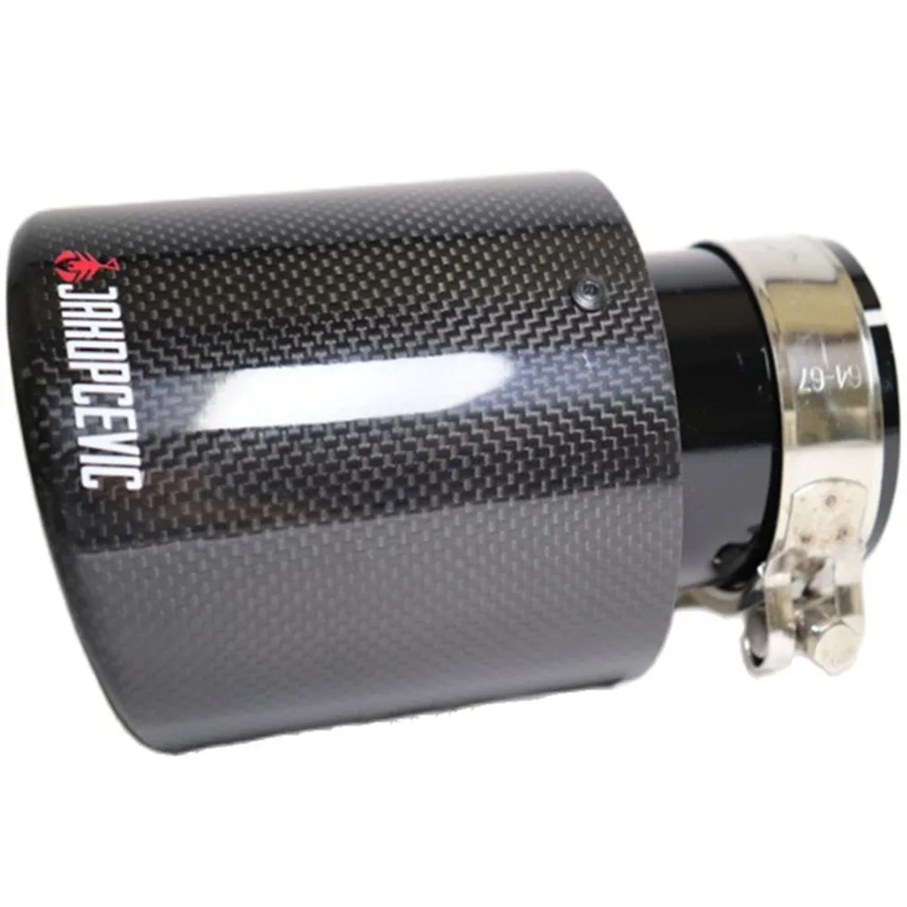 Car Glossy Carbon Fiber Exhaust System Muffler Tip Universal Straight Stainless Black Mufflers Multi-Size For Akrapovic