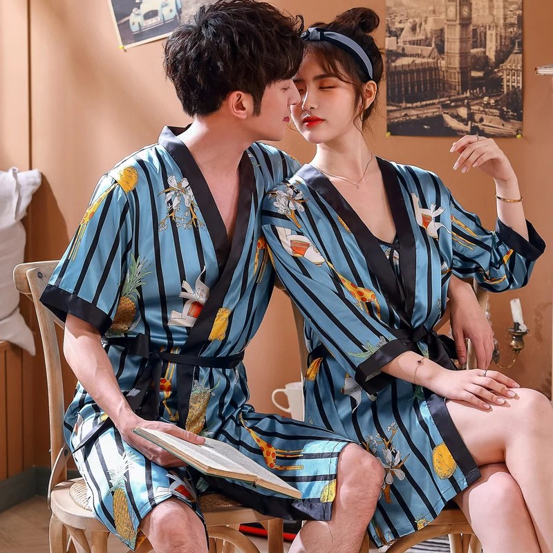 Mens Home Service Sleep Wear Silk Satin Pajamas Pajama Pyjamas Hotel Holiday Honeymoon Sleepwear Robe Robes Nightgown Robes XXL