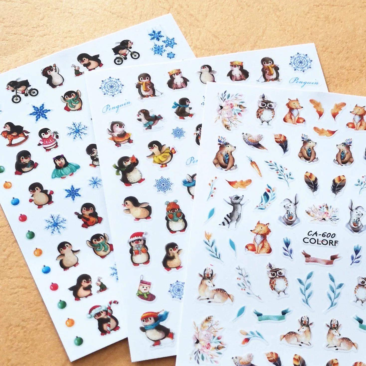 Nieuwste Pinguïn Winterontwerp 3d Terug Lijm Sticker Stempelen Diy Decoratie Tips Nagel Sticker Ca 592 593