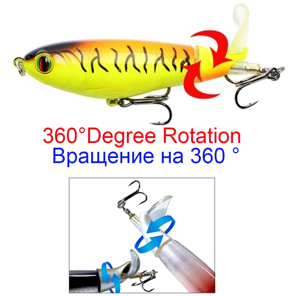 1PCS Whopper Popper 13g/16g/35g Top water Fishing Lure Artificial Bait Hard Plopper Soft 360° Rotating Tail Fishing Tackle