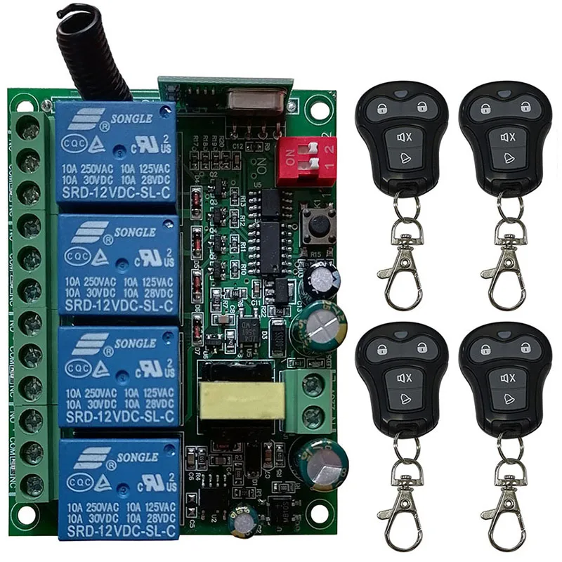433 MHZ Universal Wireless Remote Control AC110V 220V 230V 4CH 4 CH 10A Relay Receiver Module  RF Switch for Gate Garage opener