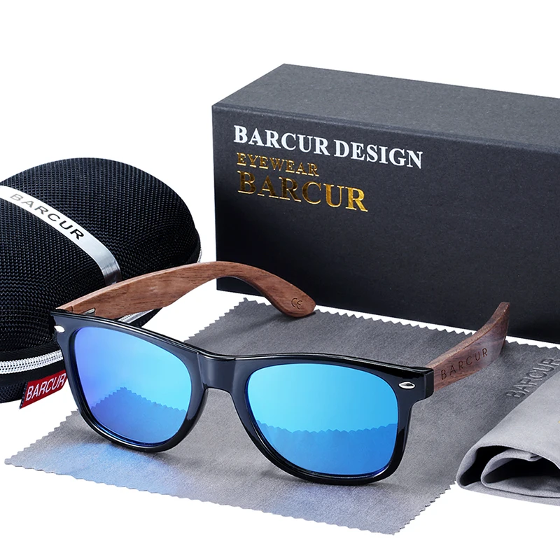 BARCUR Sonnenbrille aus schwarzem Walnussholz für Herren, polarisiert, hochwertige quadratische Sonnenbrille für Herren, UV400, Brillenzubehör, Originalverpackung – Detail 15