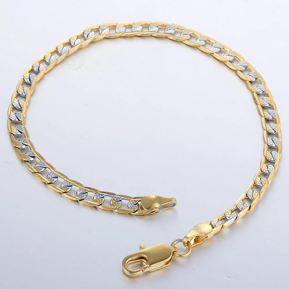 Davieslee 585 Silver Color Gold Color Womens Bracelet Chain Wristband Cuban Link 4mm 18cm 20cm 23cm 25cm GB94