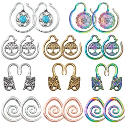 HONGTU 2PCS Copper Ear Weights Hooks Spiral Taper Dangle Earring Plug Gauge Tunnels Elephant Tree of Life Lotus Body Jewelry