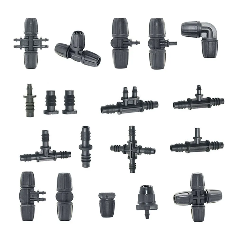 

40Pc Garden 8/11 To 4/7mm Hose Connector Reducing Barbed Lock Pipe Adapter Tee Straight Elbow End Plugs 3/8 To 1/4" Coupler