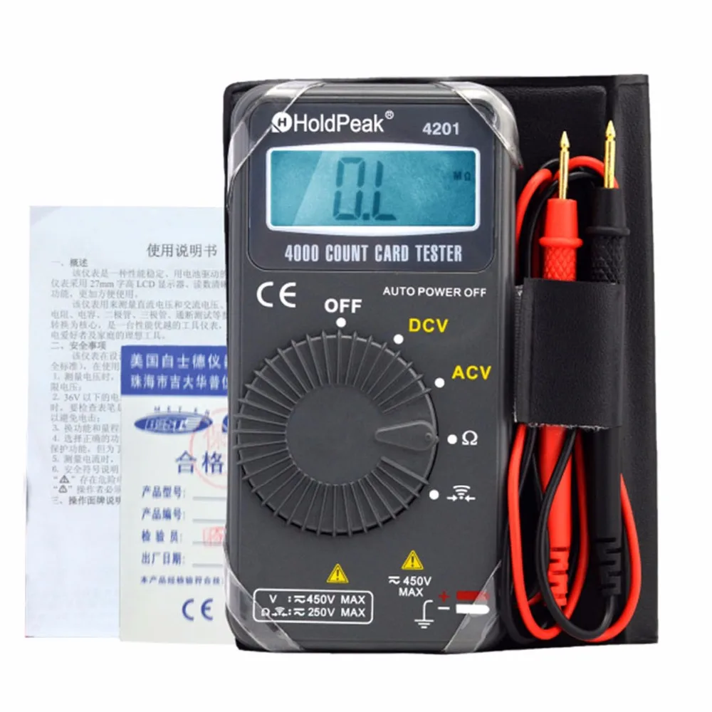 Holdpeak Pocket Digital Multimeter HP-4201 AC/DC Voltage Resistance Mini Auto-Ranging Multimetro with Auto Power off