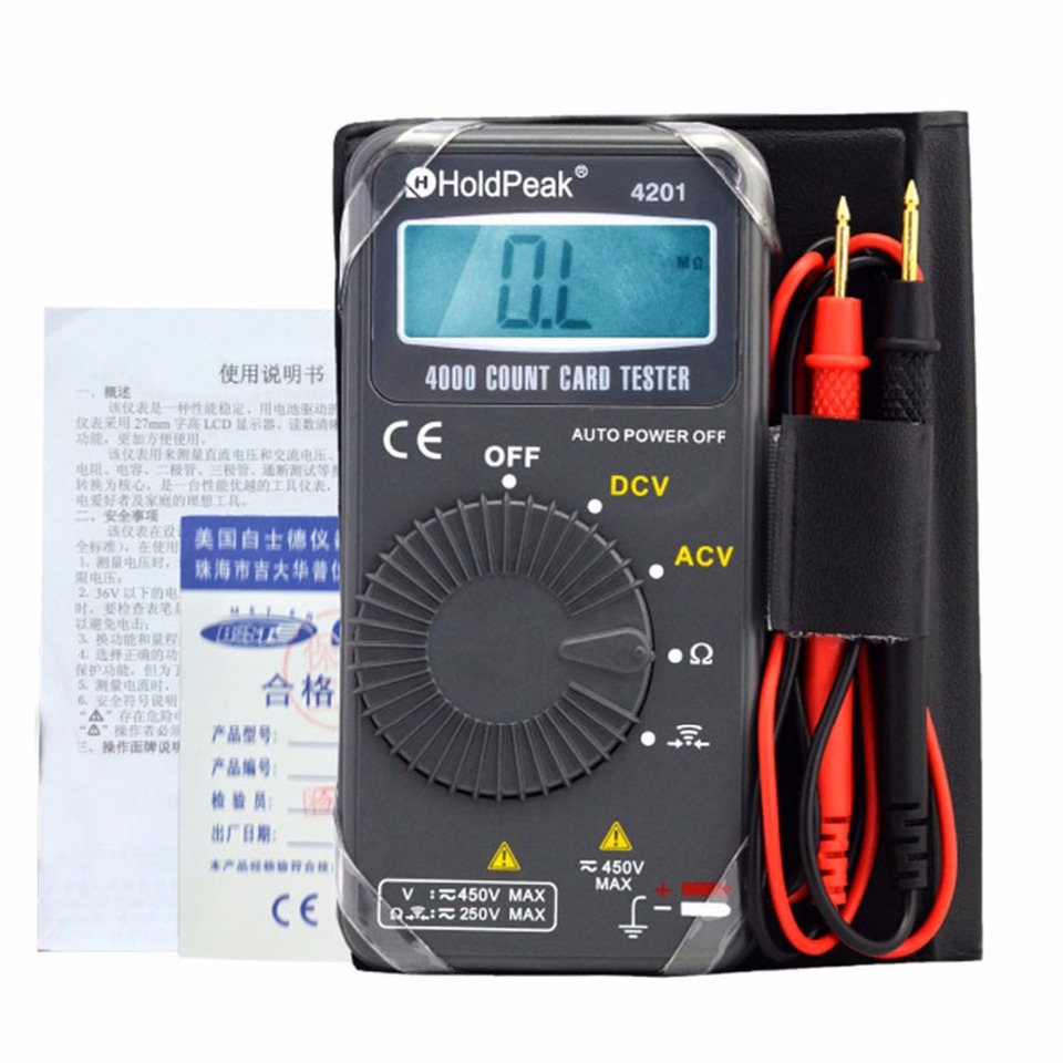  Holdpeak Pocket Digital Multimeter HP-4201 AC/DC Voltage Resistance Mini Auto-Ranging Multimetro with Auto Power off 