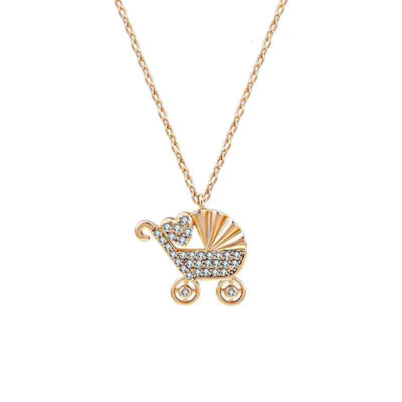 Cuban Link Chain  Korea Love Stroller Necklace Gold Plating Jewelry Chain Necklace Trendy Crystal O-chain Hot Sale Couple