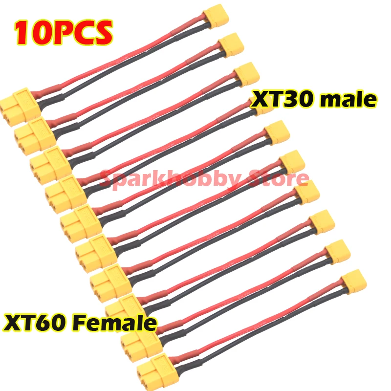 

XT60 Male Female Plug Connector to XT30 Female Male Plug 18AWG Soft Silicone Cable for RC Lipo Battery 100mm 10cm