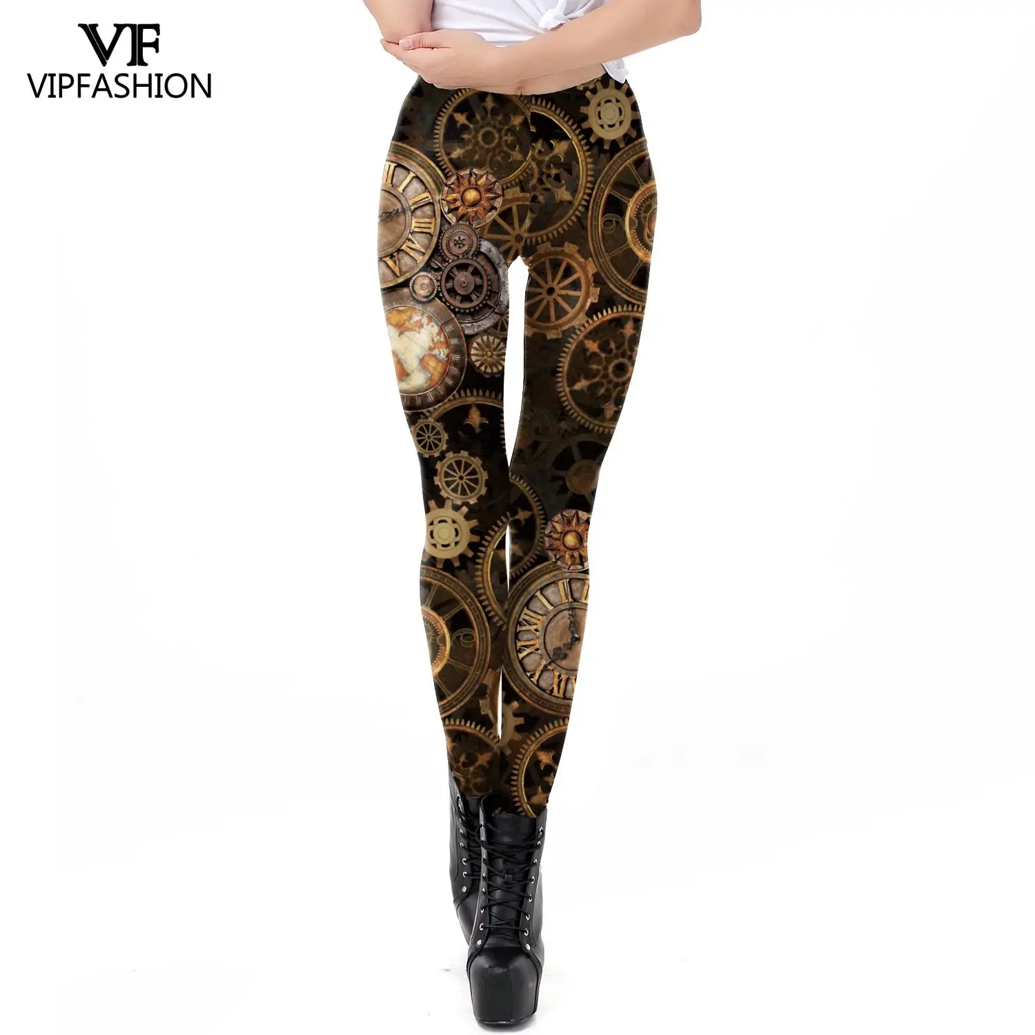 VIP FASHION Mid-Waist Pants 3D Punk Print Legging Sexy Skinny Tights Women Elastic Fitness Workout Female Sporty Clothing