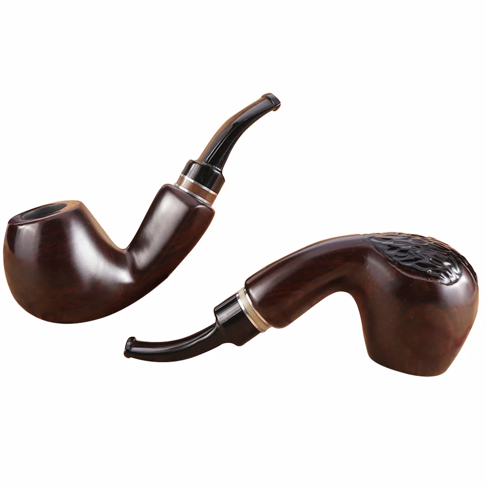 Retro Curved Ebony Pipe With Ring Hammer 9mm Filter Flue Wooden Tobacco Pipe Handmade Cigarette Holder Smoking Pipe For Men Gift