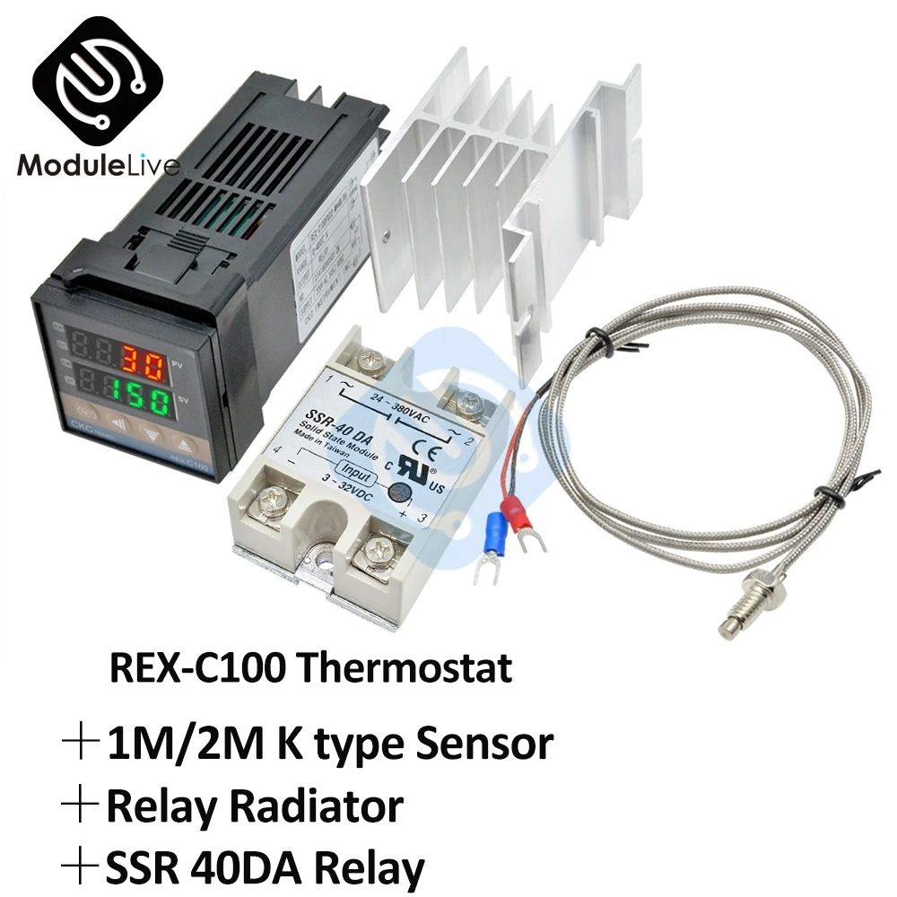 Pid Temperature Controller Regulator Rex c100 Original 1300 Ssr 40DA Solid State Relay Digital Thermostat K Thermocouple Sensor