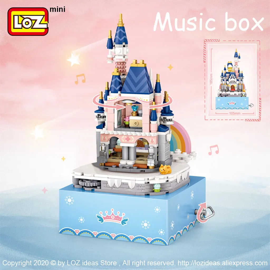 LOZ Mini Building princess castle eight music box rotating music box small grain building wood toy gift model puzzle toy