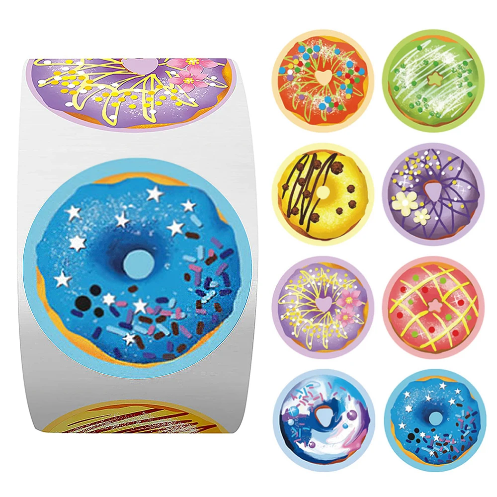 500 قطعة ملصقات مكافأة مستديرة لطيف لذيذ دونات نمط ملصقات زينة ملونة تسميات الاطفال ملصقات القرطاسية الطرف