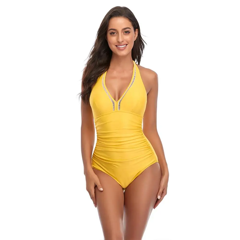 new solid one body swimsuit solid one in one bikini women\'s cut out conservative beach Swimsuit Bikini